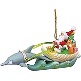Cape Shore Coastal Santa in Sea Shell Sleigh Dolphin Reindeer Holiday Ornament