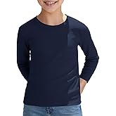 Haloumoning Boys Ribbed Long Sleeve Shirts Kids Casual Crewneck Solid Tops Tees 5-14 Years