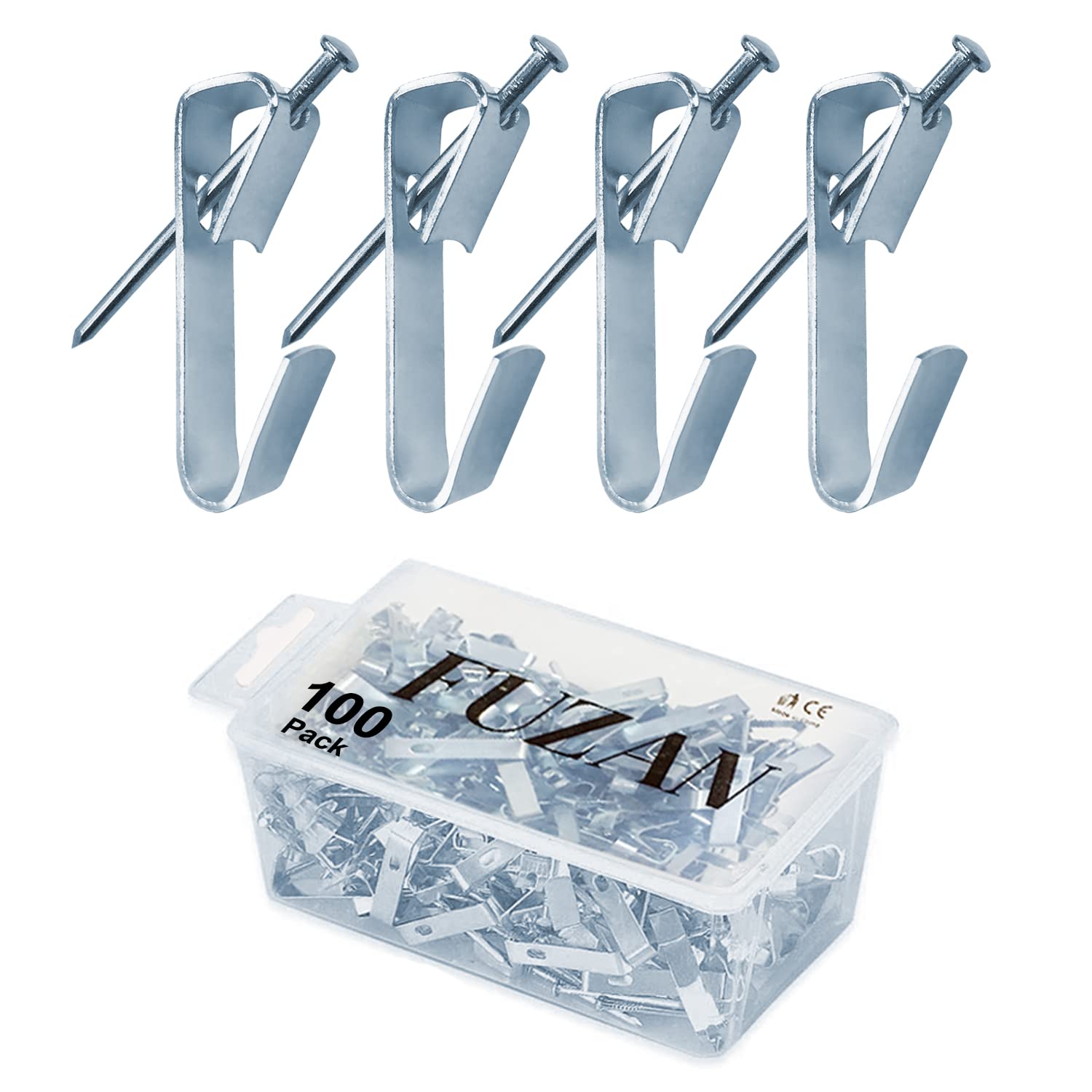 100pcs Picture Hangers,30lbs Picture Hanging Hooks with Nails, FUZANWJ Professional Picture Hanging Kit on Wood/Drywall (30lbs-100pcs)