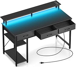 Rolanstar Computer Desk with Power Outlets & LED