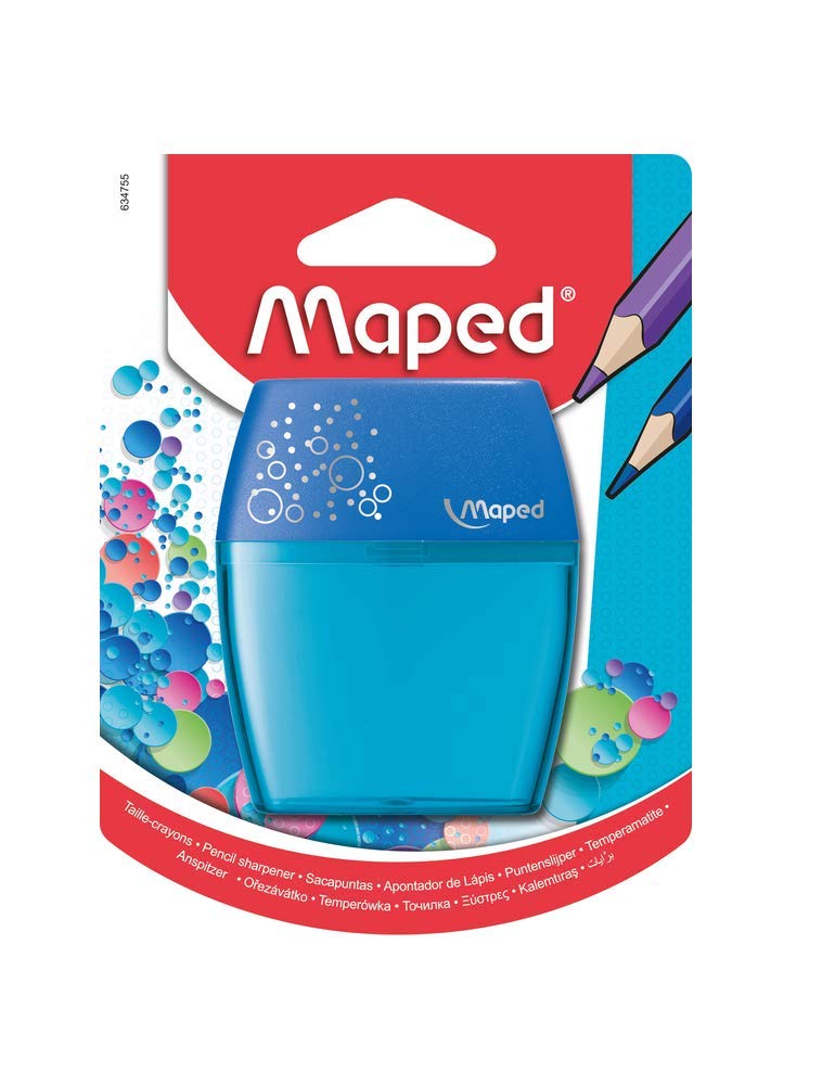 Maped - Sharpener Shaker - 2 Holes - Pencil Sharpener with Transparent Tank - Large Capacity Reserve - Blue