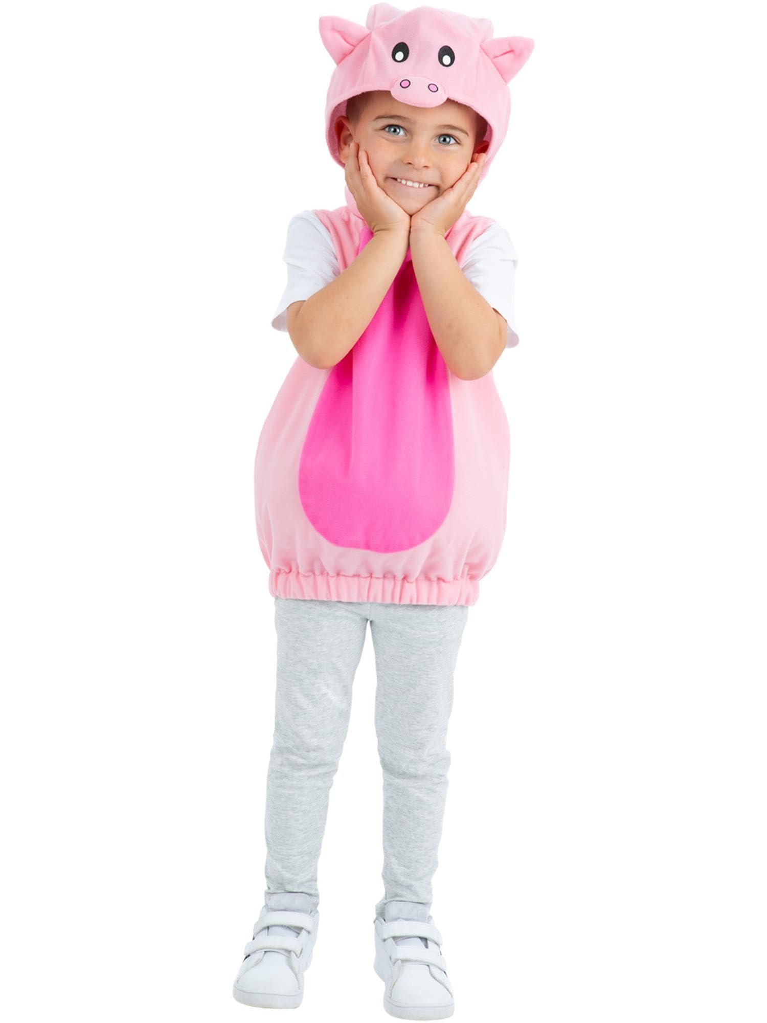 Smiffys Kids Pig Costume, Pink Tabard with White Belly and Separate Character Hood with Snout and Ears, Children’s Animal Fancy Dress Outfit for Farmyard Plays, World Book Day and Parties Age 1-2