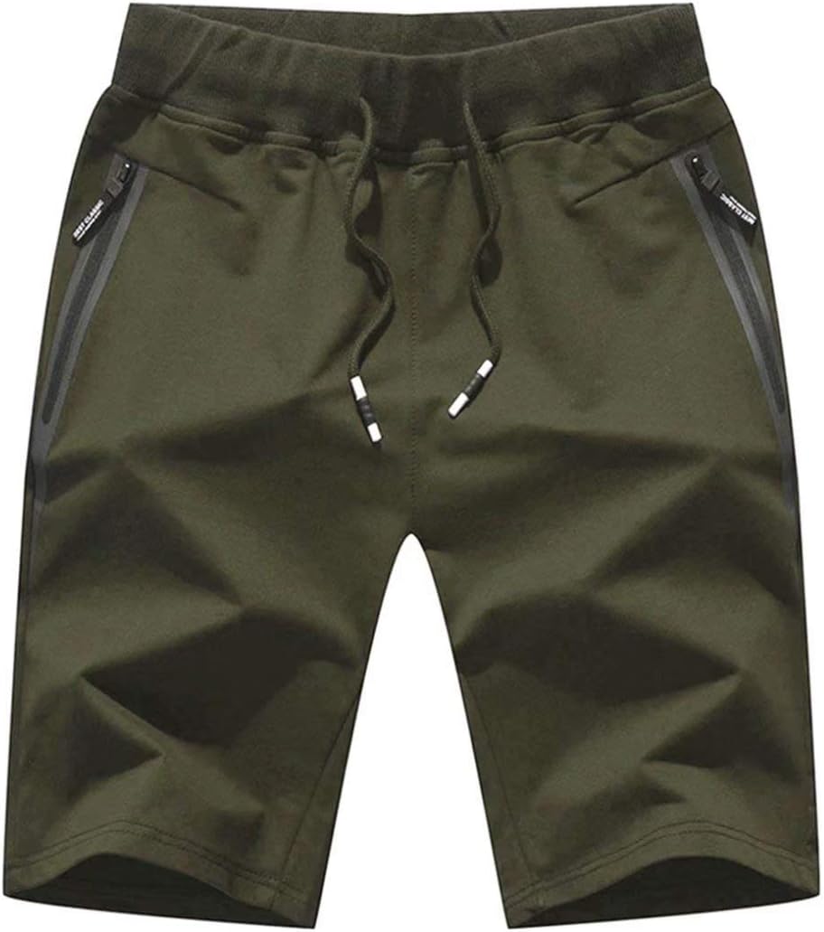 Mens 7" Inseam Workout Shorts Elastic Waist Drawstring Summer Casual Short Pants Zipper Pockets