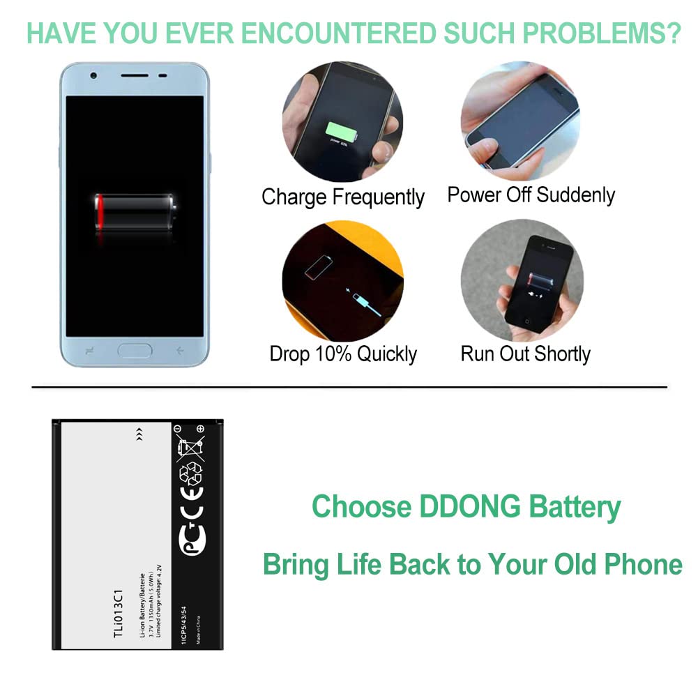 DDONG TLi013C1 Battery Replacement for Alcatel One Touch Go Flip Phone 4044W 4044T 4044O 4044V