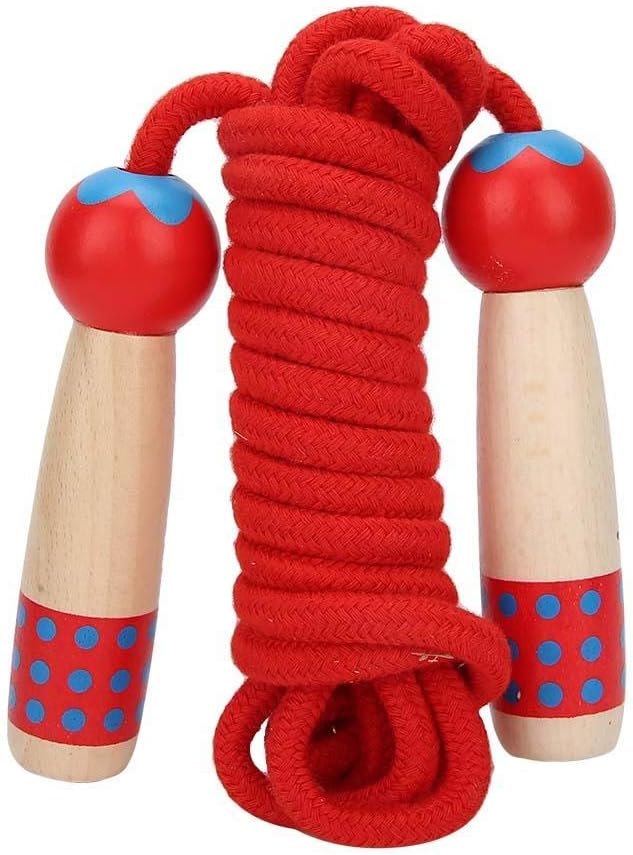 Kids Wooden Handled Skipping Rope, Children Jump Skip Rope School Outdoor Game 3meters for Boys Girls