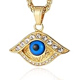 HZMAN 18k Gold Plated Iced Out Evil Eyes Necklace Nazar Boncuğ Protection Pendant Stainless steel Pendant