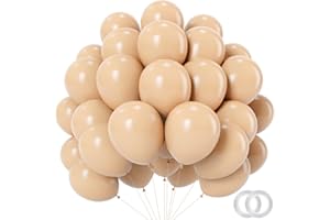 PatiCool Nude Balloons - 12 inch 100pcs Latex - Round Neutral Boho Birthday with 2 Ribbons, Helium Apricot Balloons for Birthday Party, Wedding, Anniversary, Baby Shower Decorations