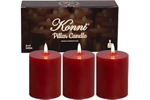 KONNI Dark Red Pillar Candles Set of 3, 3"x 4" Unscented Pillar Candles Bulk, 39 Hours Long Burning Candles, Smokeless&Dripless Large Round Candle for Wedding, Home Decoration, Parties, Spas, Dinner