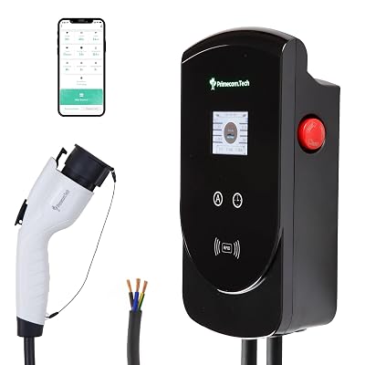 50 Amp - PRIMECOM.TECH Level-2 Smart Electric Vehicle Home Charging Station 220 Volt for Tesla and All EV Brands 30' Feet Length (30 Feet, Hardwire)