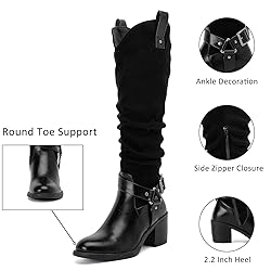 Ruiee Women's Heeled Knee High Boots, Chunky Block