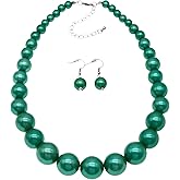 MeliMe Big Faux Pearl Necklace for Women Large Pearls Choker Necklaces Chunky Pearl Necklace and Earrings Set 1920s Costume Pearl Jewelry (green pearl necklace)