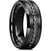 King Will Mens 8mm Men Tungsten Carbied Rings Cubic Zirconia Wedding Bands Eternity Ring CZ Inlay