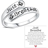 Vekoliry Butterfly Just Breathe Ring for Women 925 Sterling Silver Adjustable Hope Inspirational Jewelry Encouragement Gifts