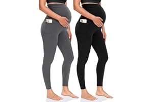 UBCUTE 2 Pack Women's Maternity Leggings with Pockets Over The Belly-High Waist Pregnancy Yoga Workout Pants Active Wear