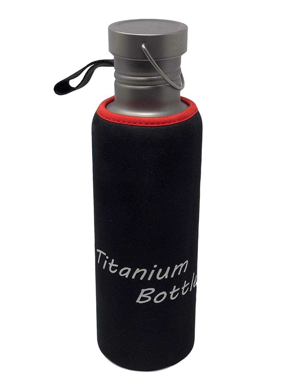 Valtcan Titanium Bottle Canteen Water Sports Drink Holder Canister 750ml 24oz with Ti Cap and BPA free Cap Handle and Carrying Stuff Sack