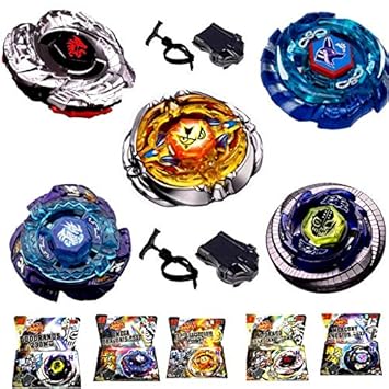 5er Set Kampfkreisel Kreisel Set 7 / Twisted Tempo Vulcane Galaxy Pegasus Gold Aquario Big Bang Pegasus mit 2 Launcher Extra Track 5 Metallspitzen Metal Spitzen