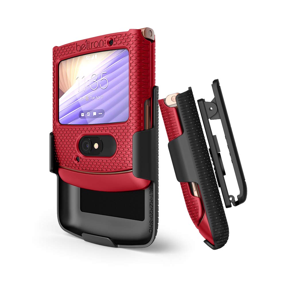 BELTRON Case with Clip for Motorola RAZR 5G (AT&T/T-Mobile), Snap-On Protective Cover with Rotating Belt Holster Combo & Built in Kickstand for Motorola Moto RAZR 5G Flip Phone (2020) XT2071 - Red