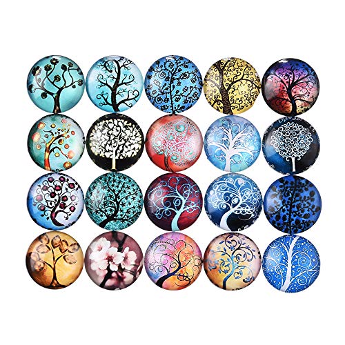 Mixed Color Mosaic Printed Glass Half Round Dome Cabochons Tree of Life for Jewelry Making 20mm 30pcs
