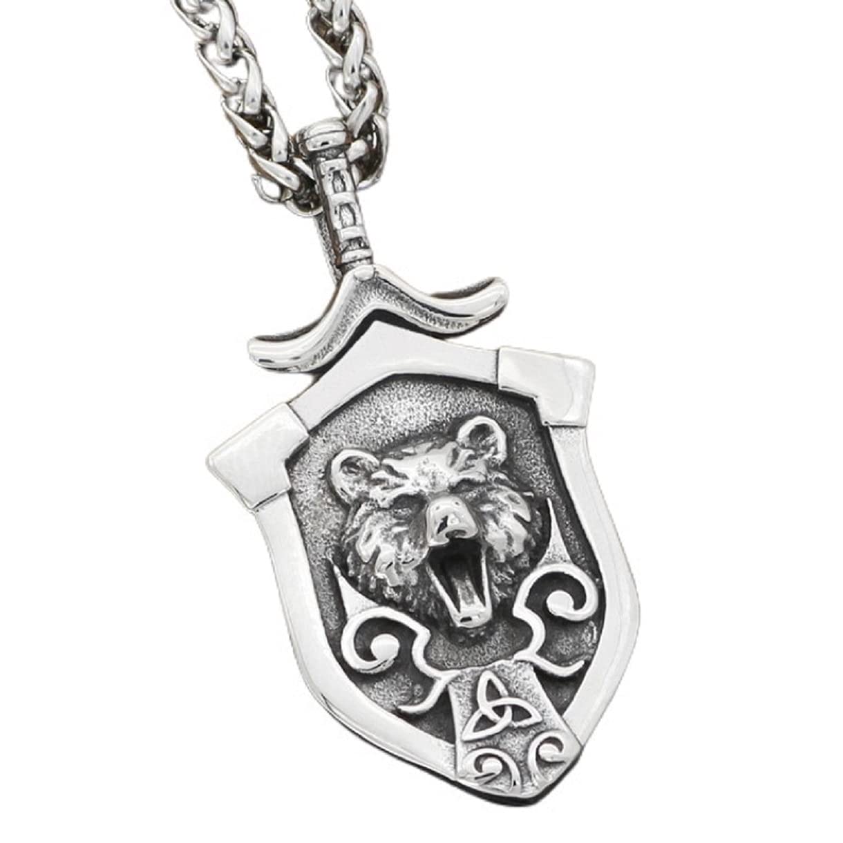 MayiaHey Nordic Viking Odin Wolf Head Necklace for Men, Stainless Steel Celtic Wolf Animal Necklace Gothic Howling Wolf Shield Necklace for Boys