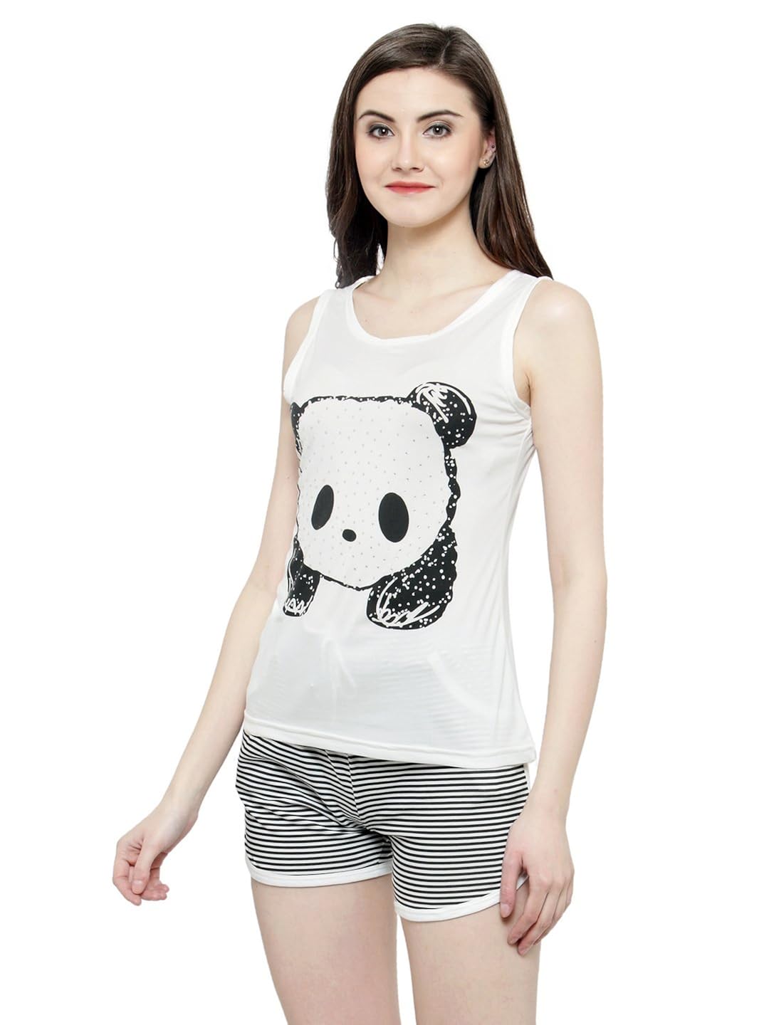 n-gal women white printed nightwear top and shorts loungewear set-nayn33-white