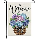 CROWNED BEAUTY Hydrangea Garden Flag Spring Summer Double Sided 12x18 Inches for Outside Small Burlap Floral Yard Decoration CF1880-12