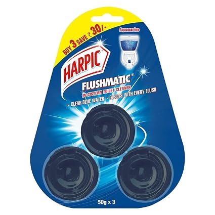 Harpic Flushmatic Toilet In-Cistern Block, Aquamarine-50 g (Pack of 3)