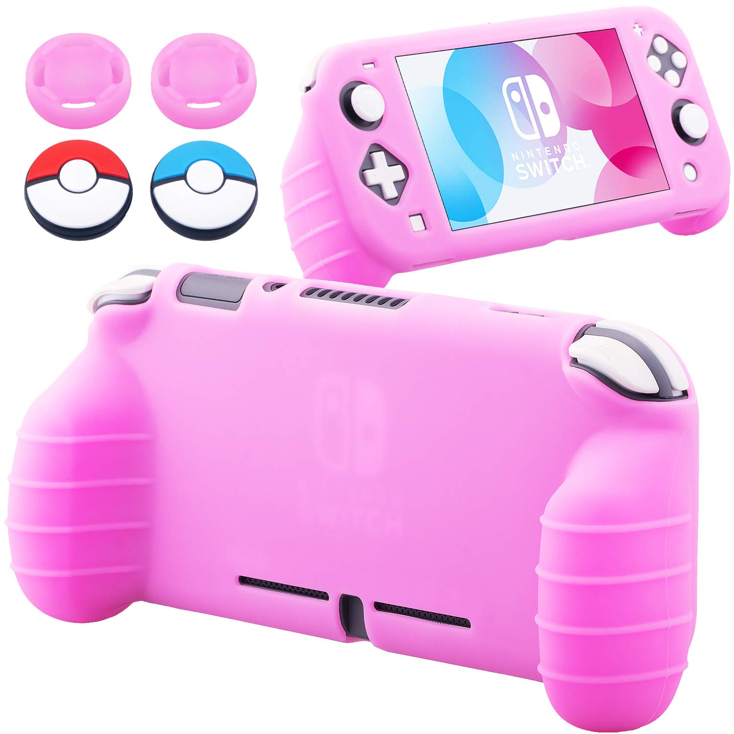 YoRHa Handle Grip Soft Silicone Rubber Protective Cover Case (Pink) x 1 for Switch Lite - 9.2019 Slim Model