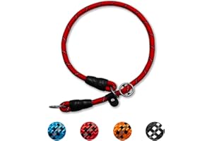 Mystercome Reflective Slip Collar, Dog Choker Collar, Nylon Dog Training Collar with Slidable Stopper No Pull Dog Collars Martingale Collars for Small Medium Large Dogs, Red, M