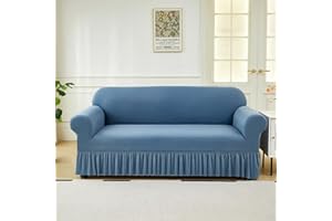 KAIJIE 2-Seater Elastic Sofa Cover Anti cat Scratch Suitable for All Seasons Skirt Edge Design Anti Slip Furniture Protective coverGrey Blue