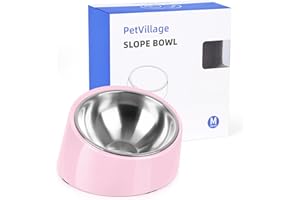 Petvillage Tilted Dog Bowl Non-Slip & Non-Spill Pet Feeder with Elevated Detachable Melamine Stand, Easy to Get Food Dog Dish, M/1.5 Cup Pink