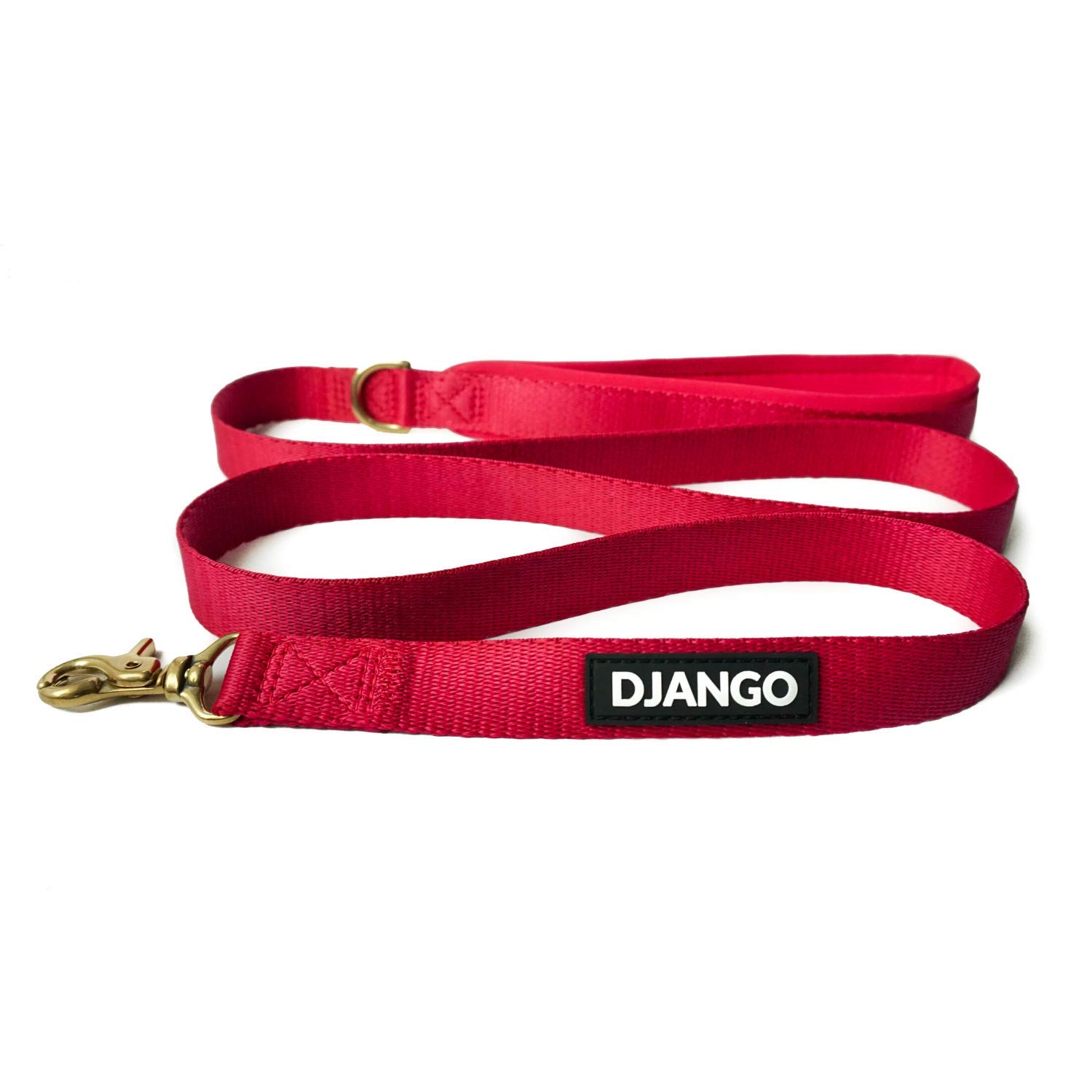 DJANGO Adventure Dog Leash – Strong, Comfortable, and Stylish Dog Leash with Solid Brass Hardware and Padded Handle - Designed for Outdoor Adventures and Everyday Use (Crimson Red)