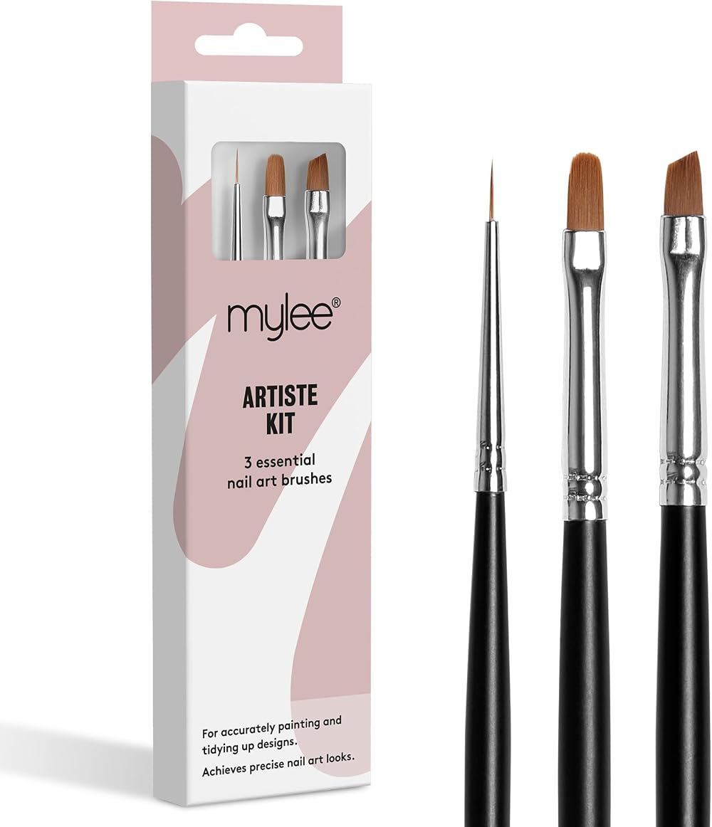 MYLEE Artiste Nail Brush Kit 3pc Gel Nail Art Polish Application Oval Angled