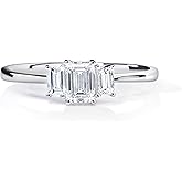 DIAMOND AFFECTION 1/2 Cttw Lab Created Emerald Cut Diamond Ring for Women Three Stone Engagement Band Rhodium Plated 925 Sterling Silver
