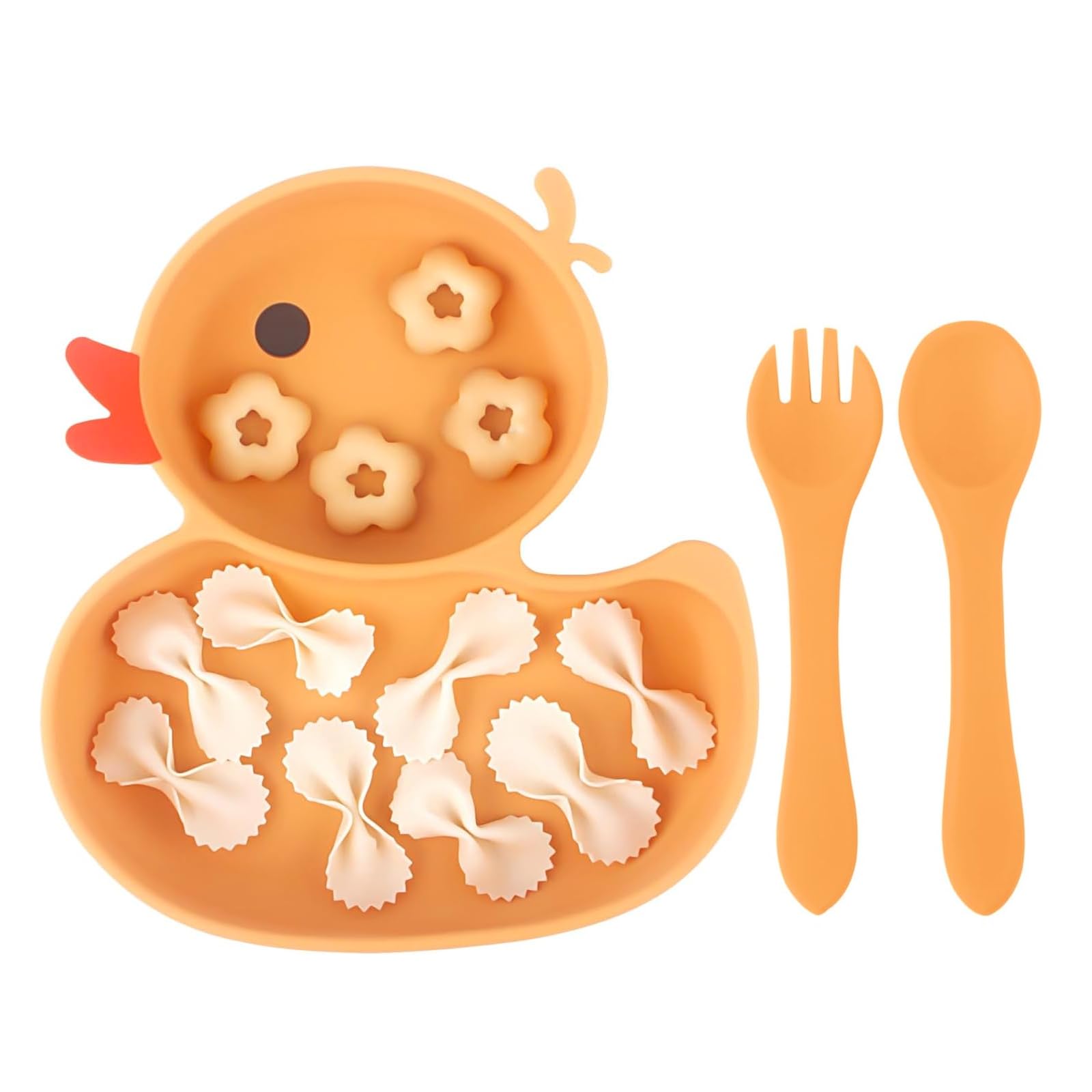 Qshare Baby Suction Plate,Silicone Suction Plate Baby with Spoon and Fork,Non Slip Self Feeding Training Divided Weaning Plates for Baby Toddler (Yellow)