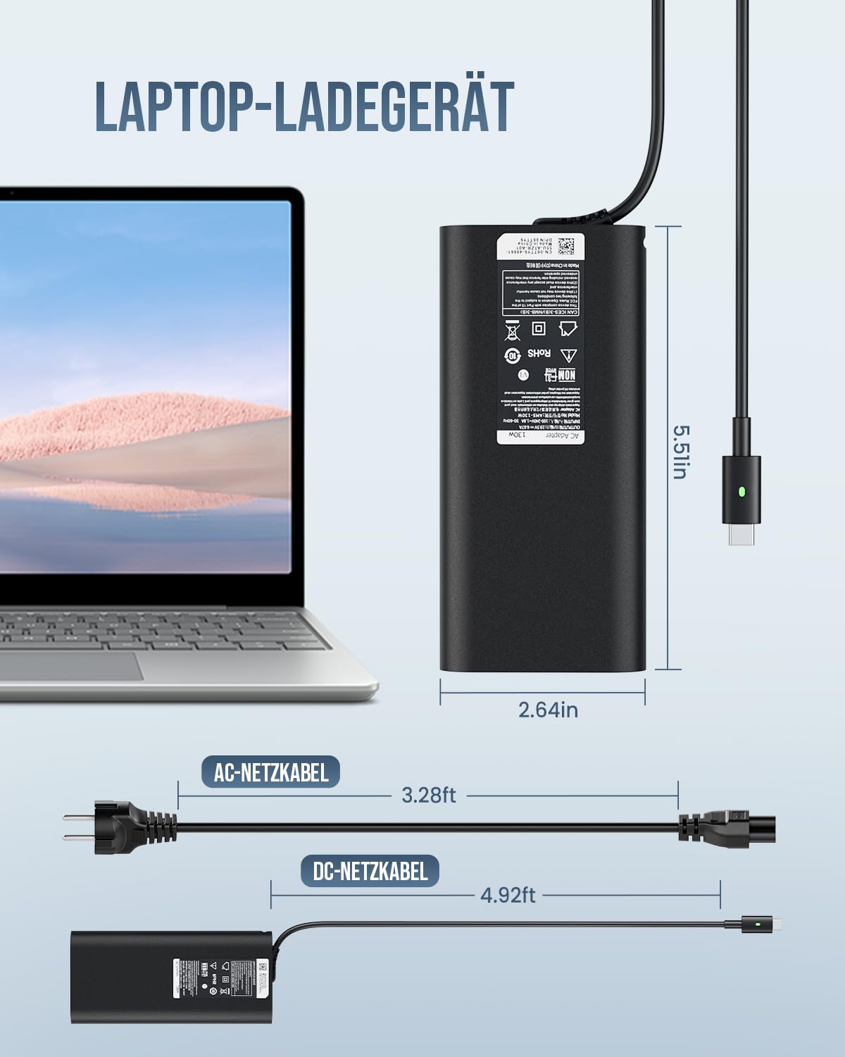 130W USB C Netzteil Typ-C AC Adapter Ladegerät Kompatibel mit Dell XPS 15 17 9575 9500 9700 9710 Precision 5550 5750 5530 2-in-1 3551 5570 Latitude 7410 9510 5520 5510 5401 5501 Notebook 5