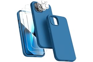 Dssairo [5 in 1 Designed for iPhone 13 Case, with 2 Pack Screen Protector + 2 Pack Camera Lens Protector, Liquid Silicone Ultra Slim Shockproof Protective Phone Case [Microfiber Lining] 6.1 (Blue)