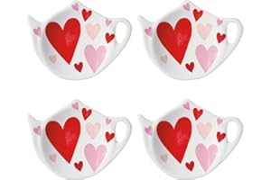 Supreme Housewares Love Hearts Tea Bag Holders, Teapot Shaped Tea Bag Coasters Spoon Rests Saucer Seasoning Dish Set, Valentine's Day Decorations, Red, 4 x 3 Inch, Set of 4