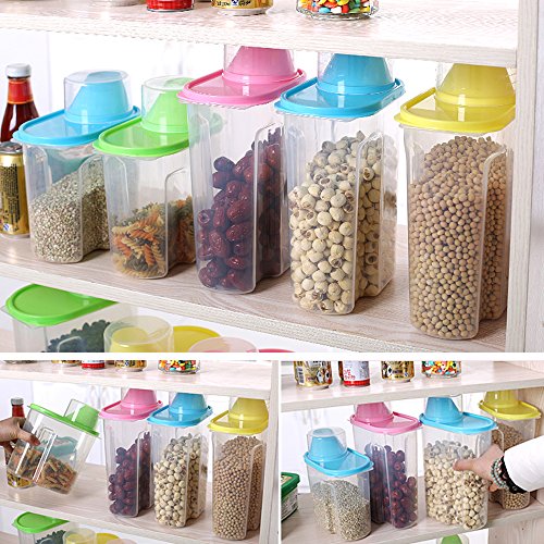 Cereal Container Food Storage Containers with Airtight Design Pour Spout Measuring Cup BPA-Free Dry Food Cereal Dispenser for Rice Snacks Dog Food Container (2 Pack)