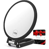 CLSEVXY Magnifying Handheld Mirror Double Sided, 1X 15X Magnification Hand Mirrors, Travel Folding Hand Held Mirror, 360&deg;Rotation Pedestal Makeup Vanity Mirror