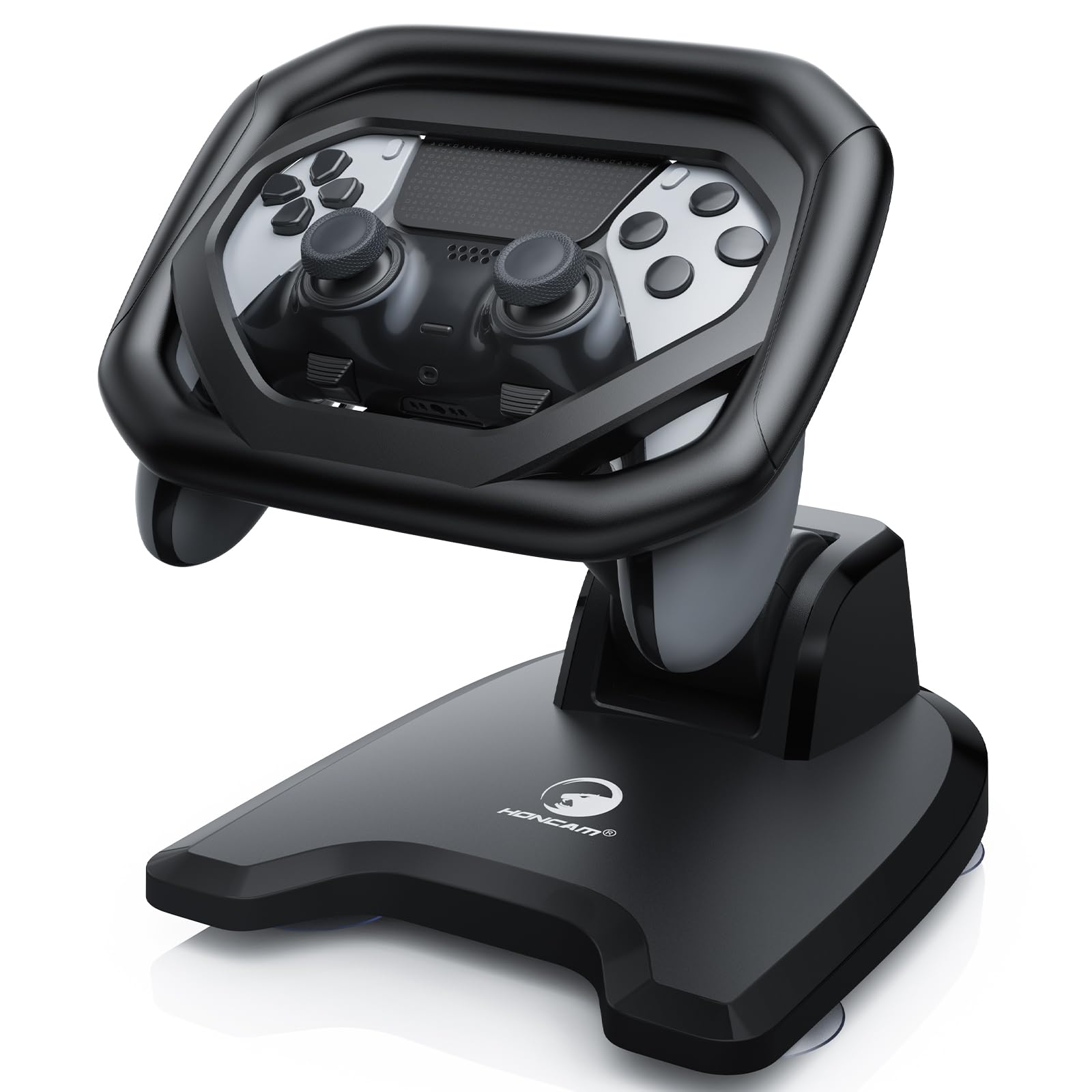 Photo 1 of HONCAM Steering Wheel for PS5/PS5 Elite Controllers, Racing Wheel Table Attachment with 4 Suction Cup for Playstation 5 Dualsense Controller, Playstation 5 Accessories Enhanced Stability for Immersive Racing Games, Black