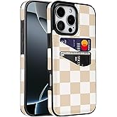 Obbii for iPhone 16 Pro Max 6.9 inch Case with Card Holder Soft Leather Wallet Case Protective Shockproof Hard Cover for Women Man (Checkerboard)