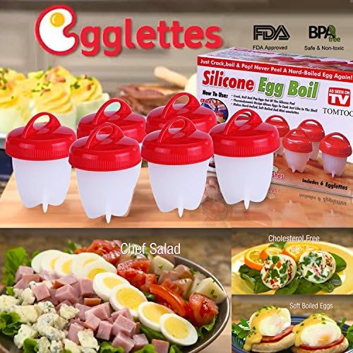 Egg Cooker Hard &amp; Soft Maker - BPA Free, Non Stick Silicone Eggs Boiler Cookers without Egg Shell, As Seen On TV (Red 6 egg cups)