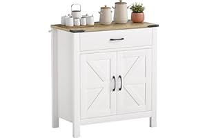 HOMCOM Sideboard Buffet Cabinet, 31" Kitchen Storage Cabinet with Drawer and Adjustable Shelf, Farmhouse Sideboard, White