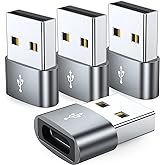 JXMOX USB C Female to USB Male Adapter 4-Pack, Type C to USB A Charger Cable Converter,Compatible with iPhone 11 12 13 14 15 