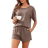 PrinStory Pajamas Set for Women Waffle Knit Lounge Set 2 Piece Outfits Loungewear Sweatsuit with Pockets