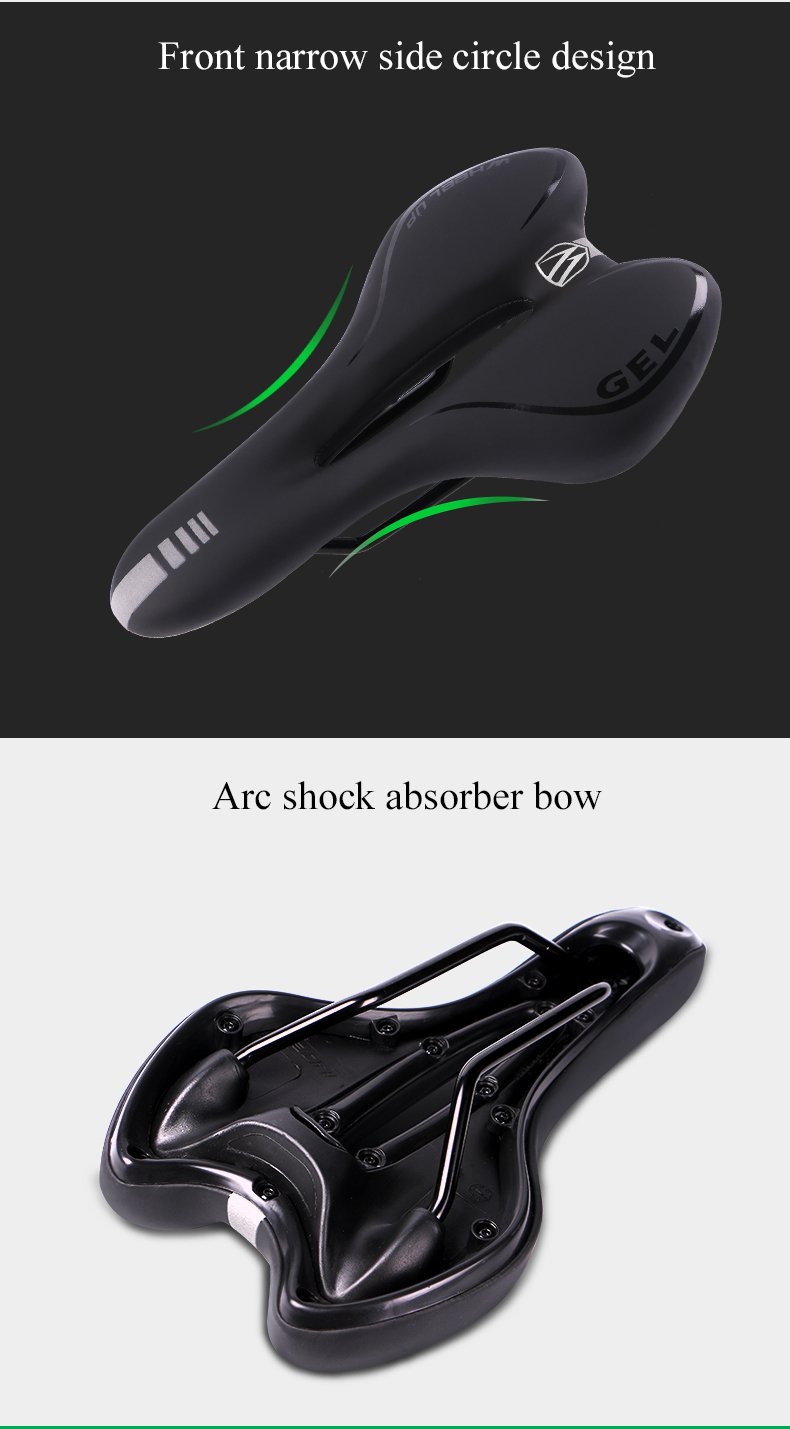 JUHALL Universal Bequem Fahhrad Sattel, Wasserdicht Gel Fahrradsattel mit Atmungsaktiv Design Leder Fahrradsitz Mountain Bike Sitzkisse Damen Herren Schwarz.