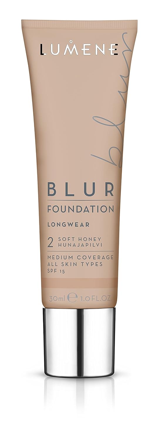 Lumene Longwear Blur Foundation SPF 15 for All Skin Types Medium Coverage with Arctic Cloudberry 30 ml / 1.0 Fl.Oz. (2 Soft Honey)