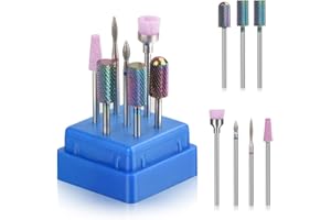 Bulex 7pcs Nail Drill Bits for Acrylic Nails - 3/32 Electric Nail Drill Bit Set - Professional Nails Supply Carbide Nail Drill Bit for Gel Nails Cuticles