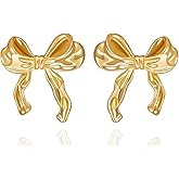 Bow Earrings for Women Gold Silver Flower Ribbon Bow Stud Earrings