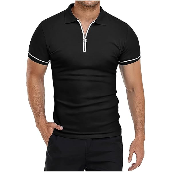 Mens Quarter-Zip V Neck Polo Shirts Collarless Athletic Basic Tee